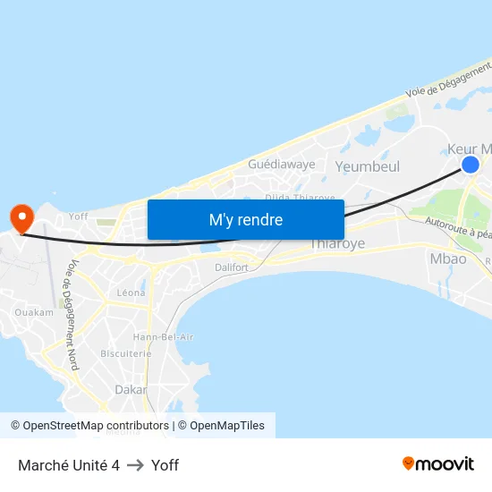 Marché Unité 4 to Yoff map