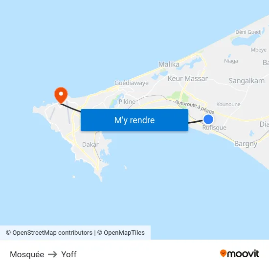 Mosquée to Yoff map