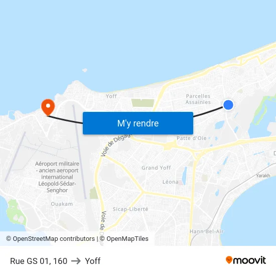 Rue GS 01, 160 to Yoff map