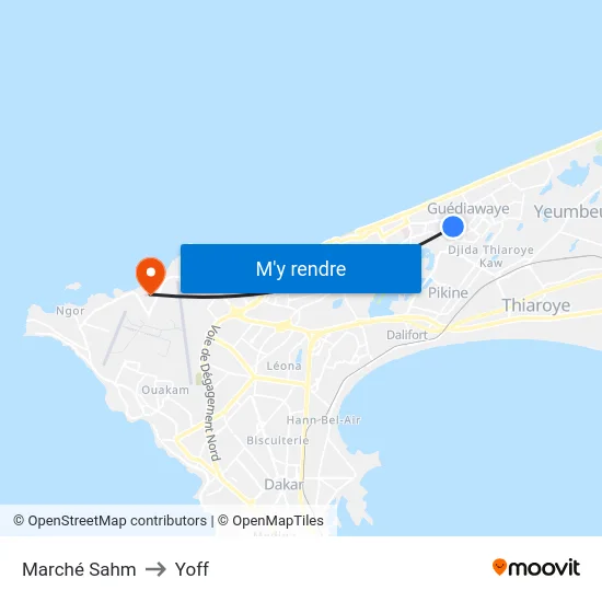 Marché Sahm to Yoff map