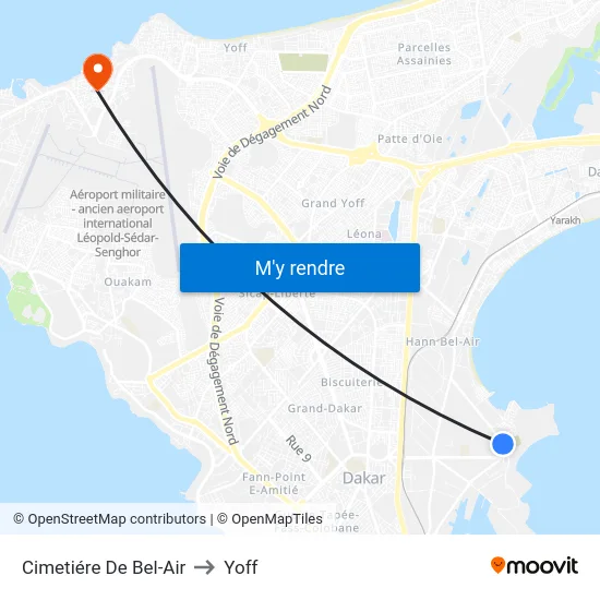 Cimetiére De Bel-Air to Yoff map