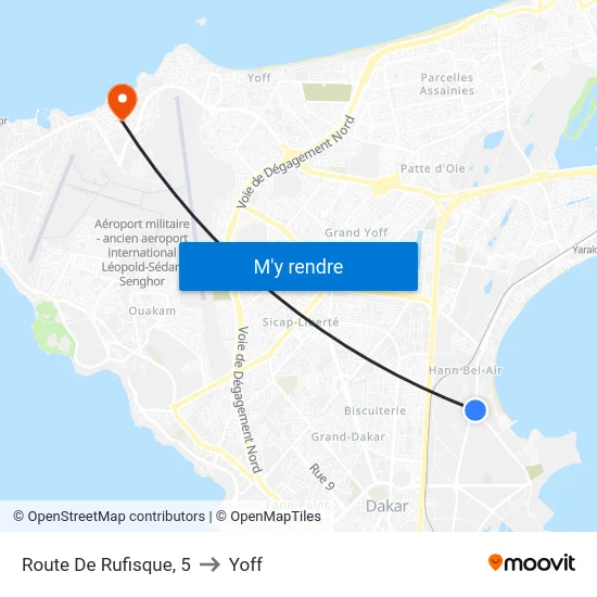 Route De Rufisque, 5 to Yoff map