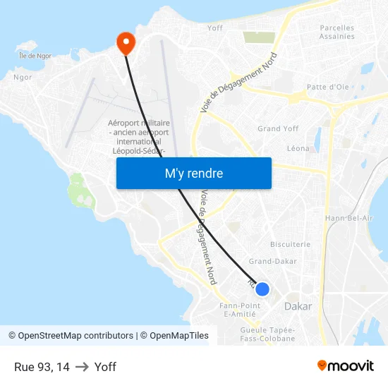 Rue 93, 14 to Yoff map