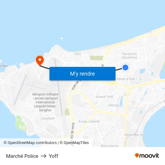 Marché Police to Yoff map