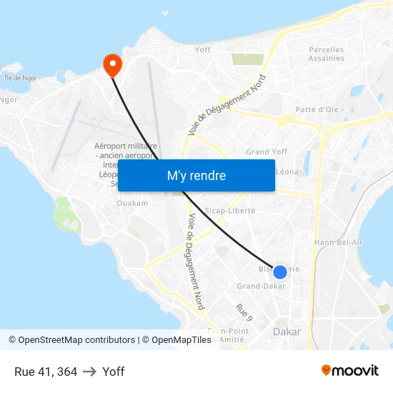 Rue 41, 364 to Yoff map