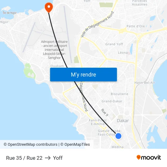 Rue 35 / Rue 22 to Yoff map