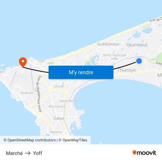Marché to Yoff map