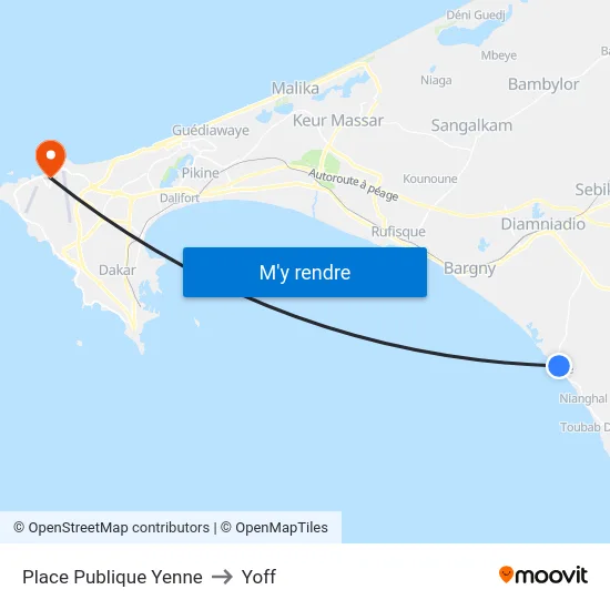 Place Publique Yenne to Yoff map