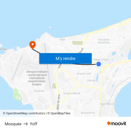 Mosquée to Yoff map