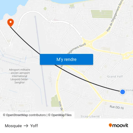 Mosquée to Yoff map