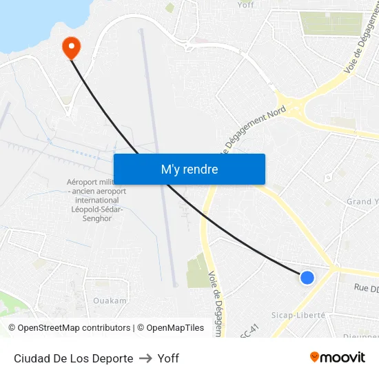 Ciudad De Los Deporte to Yoff map