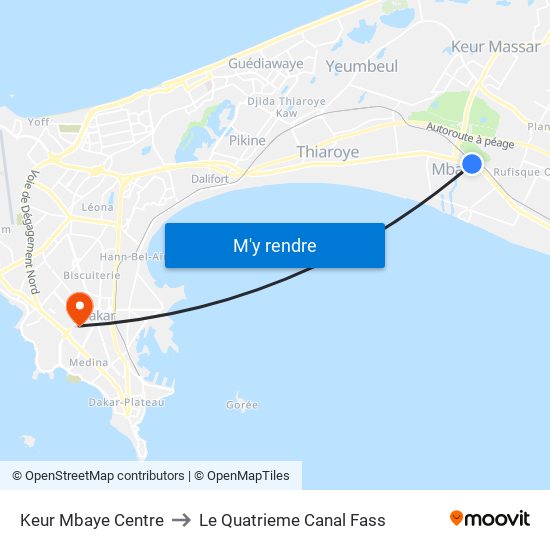 Keur Mbaye Centre to Le Quatrieme Canal Fass map