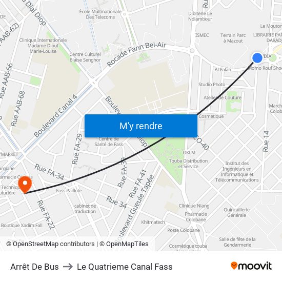 Arrêt De Bus to Le Quatrieme Canal Fass map