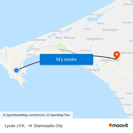 Lycée J.F.K. to Diamniadio City map