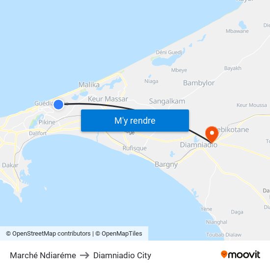 Marché Ndiaréme to Diamniadio City map