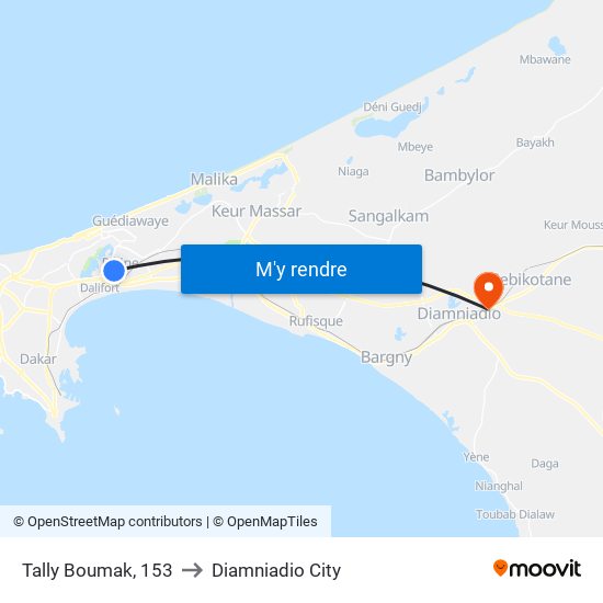 Tally Boumak, 153 to Diamniadio City map