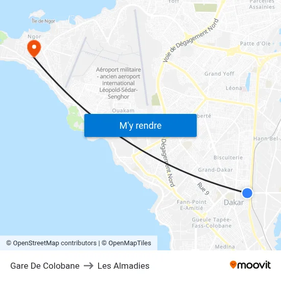 Gare De Colobane to Les Almadies map