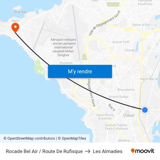 Rocade Bel Air / Route De Rufisque to Les Almadies map