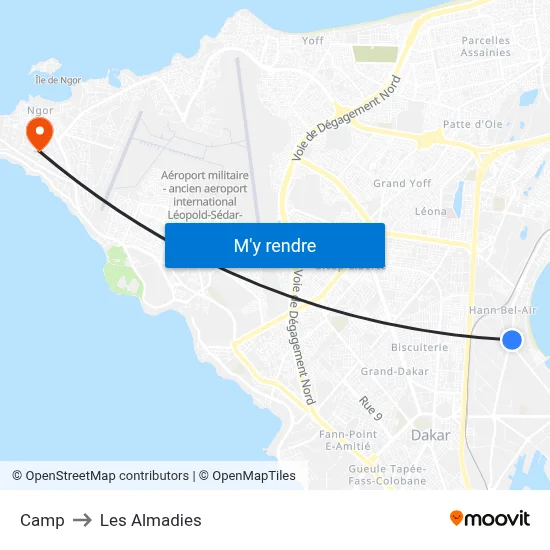 Camp to Les Almadies map