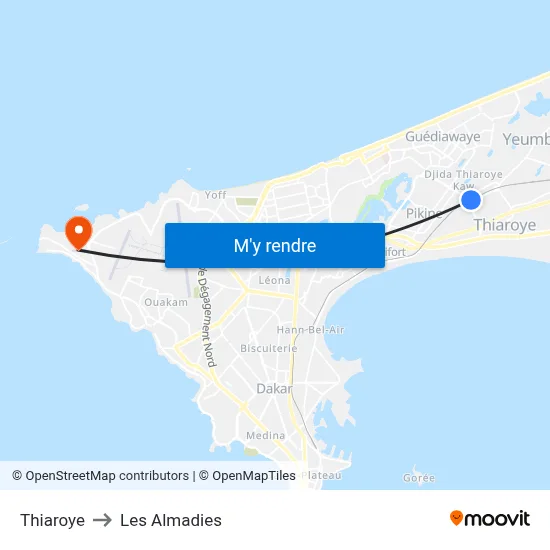 Thiaroye to Les Almadies map
