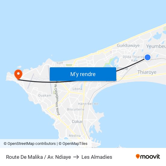Route De Malika / Av. Ndiaye to Les Almadies map