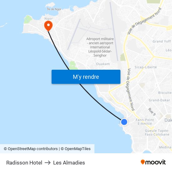 Radisson Hotel to Les Almadies map