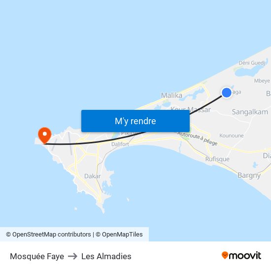 Mosquée Faye to Les Almadies map