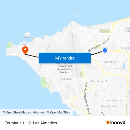 Terminus 1 to Les Almadies map