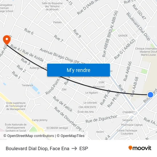 Boulevard Dial Diop, Face Ena to ESP map