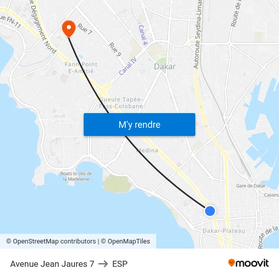 Avenue Jean Jaures 7 to ESP map