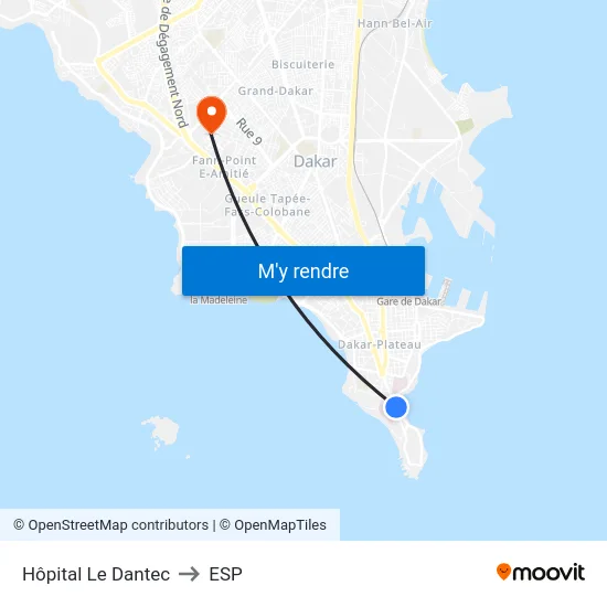Hôpital Le Dantec to ESP map