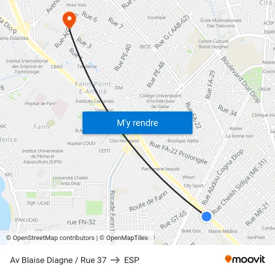 Av Blaise Diagne / Rue 37 to ESP map
