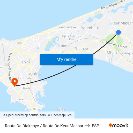 Route De Diakhaye / Route De Keur Massar to ESP map