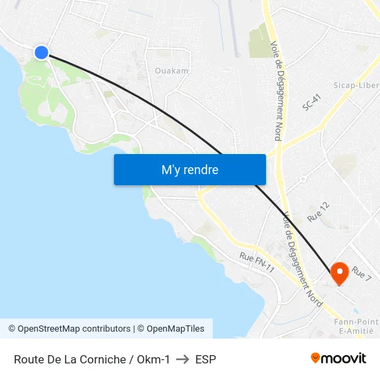 Route De La Corniche / Okm-1 to ESP map