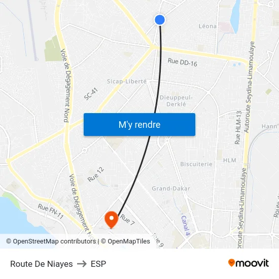 Route De Niayes to ESP map