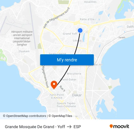 Grande Mosquée De Grand - Yoff to ESP map
