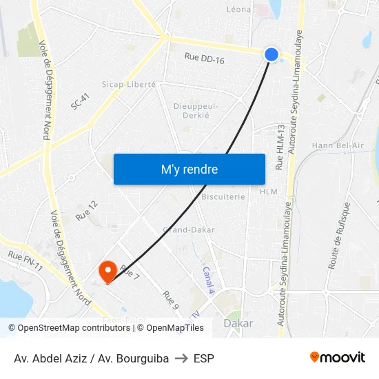 Av. Abdel Aziz / Av. Bourguiba to ESP map