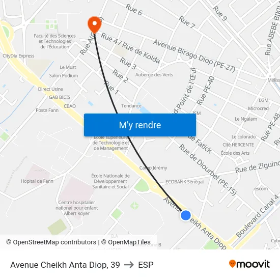 Avenue Cheikh Anta Diop, 39 to ESP map