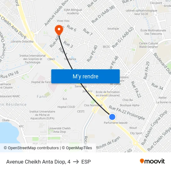 Avenue Cheikh Anta Diop, 4 to ESP map