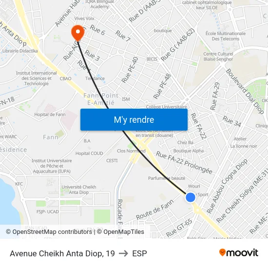 Avenue Cheikh Anta Diop, 19 to ESP map