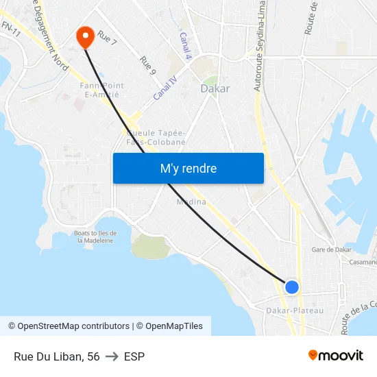 Rue Du Liban, 56 to ESP map