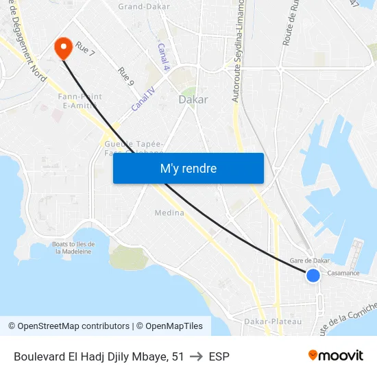 Boulevard El Hadj Djily Mbaye, 51 to ESP map
