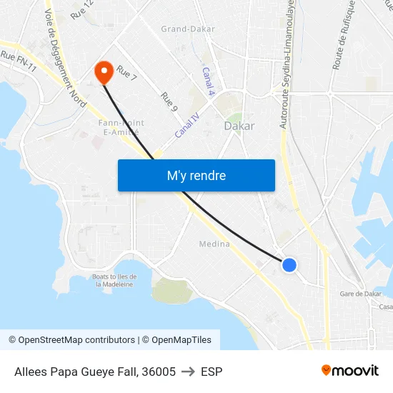 Allees Papa Gueye Fall, 36005 to ESP map