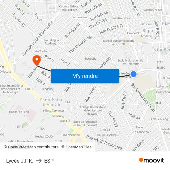 Lycée J.F.K. to ESP map