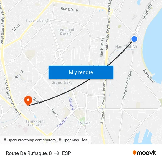 Route De Rufisque, 8 to ESP map