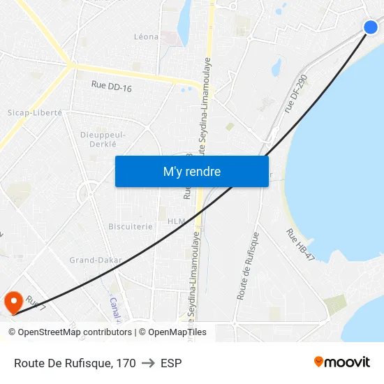 Route De Rufisque, 170 to ESP map