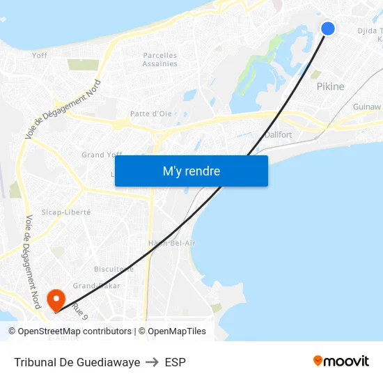 Tribunal De Guediawaye to ESP map