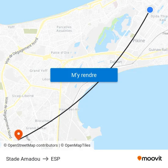 Stade Amadou to ESP map