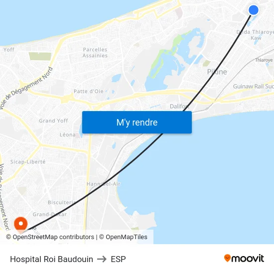 Hospital Roi Baudouin to ESP map