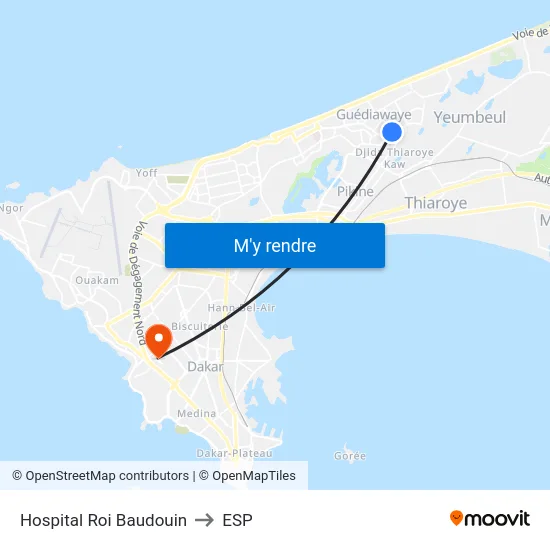 Hospital Roi Baudouin to ESP map